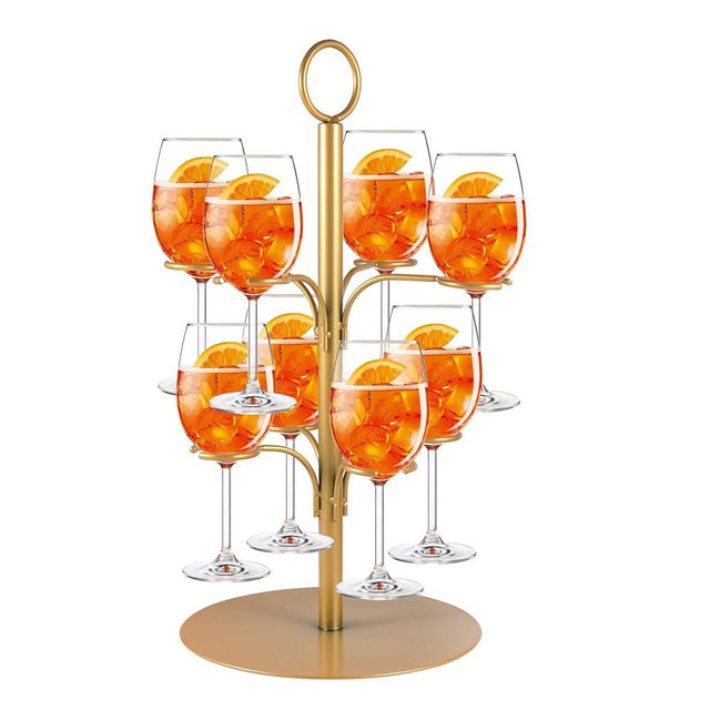Yemmert Cocktail Tree Stand,2 Tier Champagne/Martini Tree Stand with 8 Brackets, No Assembly Required Wine Glass Flight Tasting Display (Gold)