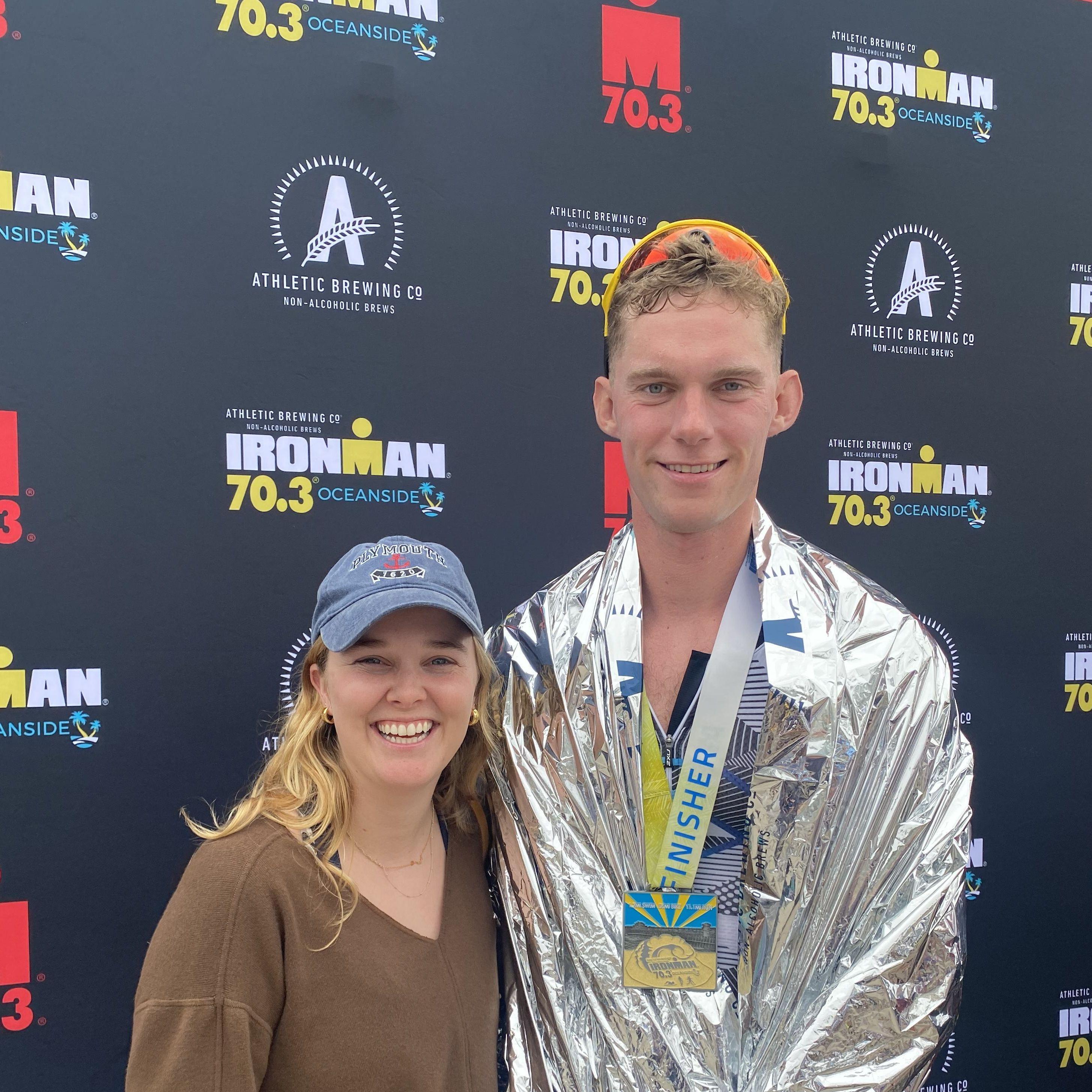Freddie post Half Ironman. Sarah post pancake breakfast.