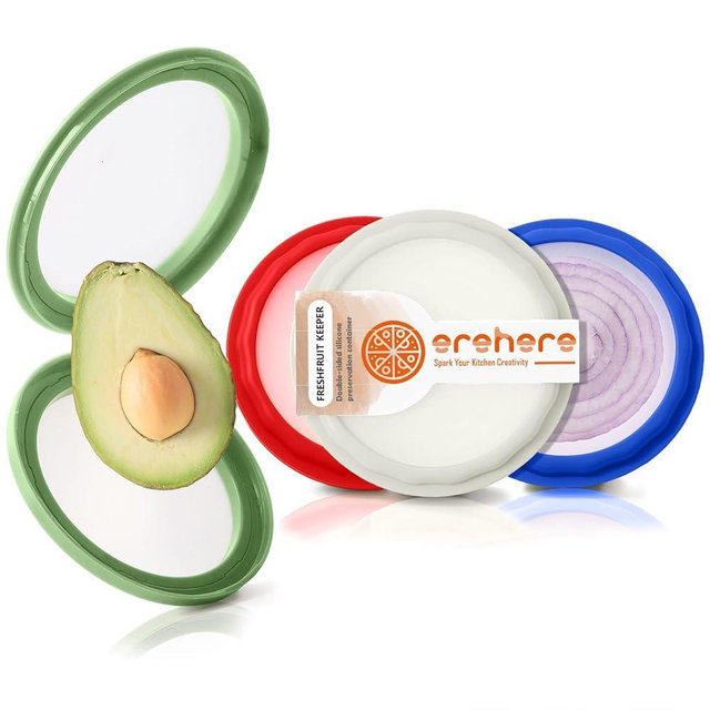 Erehere 4-Piece Airtight Food Storage Containers Set – Avocado Saver, Onion Keeper, Silicone Kitchen Organizers for Fridge, Reusable & Leak-Proof to Lock in Freshness