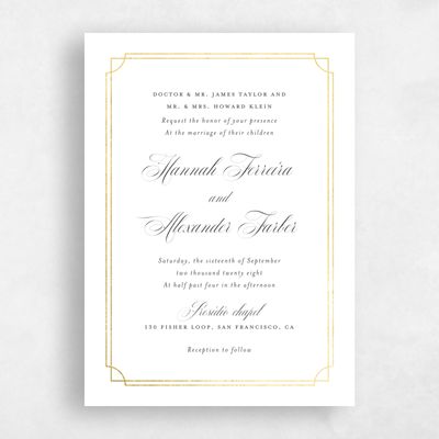 White Wedding Invitation - Vernazza Portrait Foil