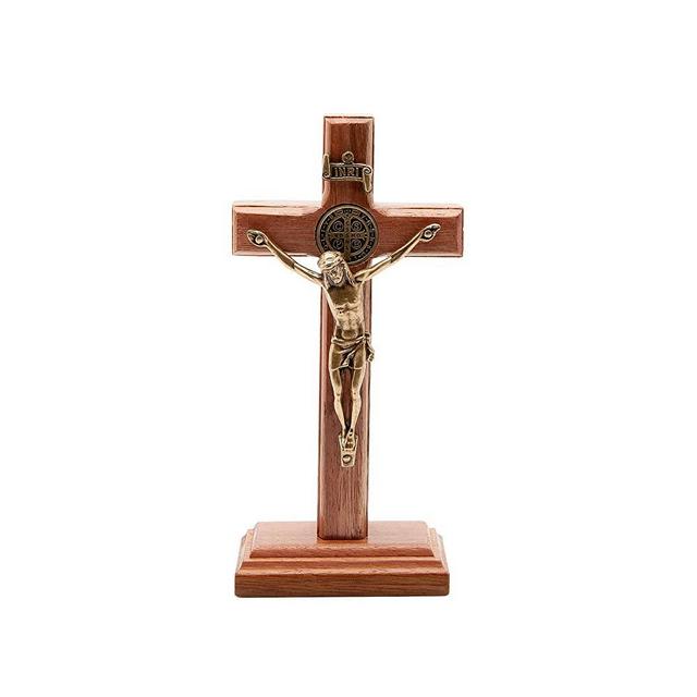 Intercession Wall and Table Wood Cross Crucifix (5 inches - Antique Gold)