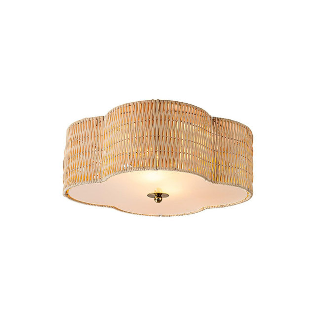 C Cattleya 2-Light Farmhouse Rattan Ceiling Flush Mount with Glass Bottom