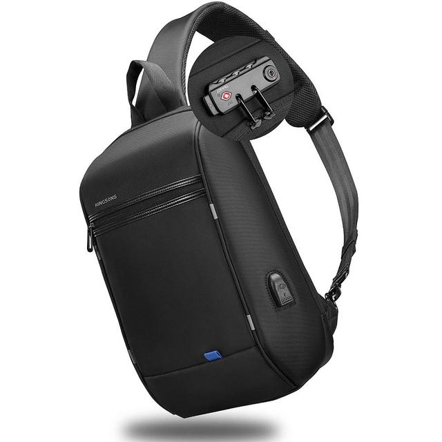 Kingsons Laptop Sling Backpack Anti Theft Bag - Hiking Daypack 13 Inch Waterproof Nylon Travel Bags for Men, Single Shoulder Camping Dayback with USB Charging Port TSA Lock for Traveling