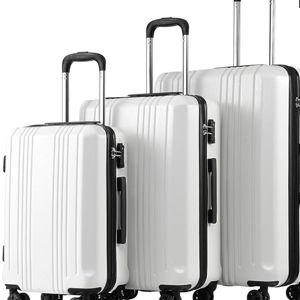 Coolife Luggage 3 Piece Set PC+ABS Hardshell Suitcases with TSA Lock, Spinner Lightweight (white, 3 piece set)