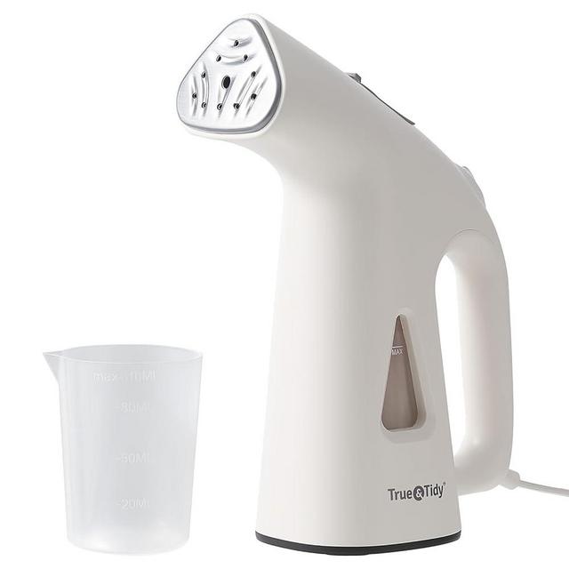 True & Tidy® Steamer for Clothes, Portable Handheld Garment Fabric Wrinkles Remover, Auto-Off, 800 watts of steam, Stainless Steel Steam Plate, White