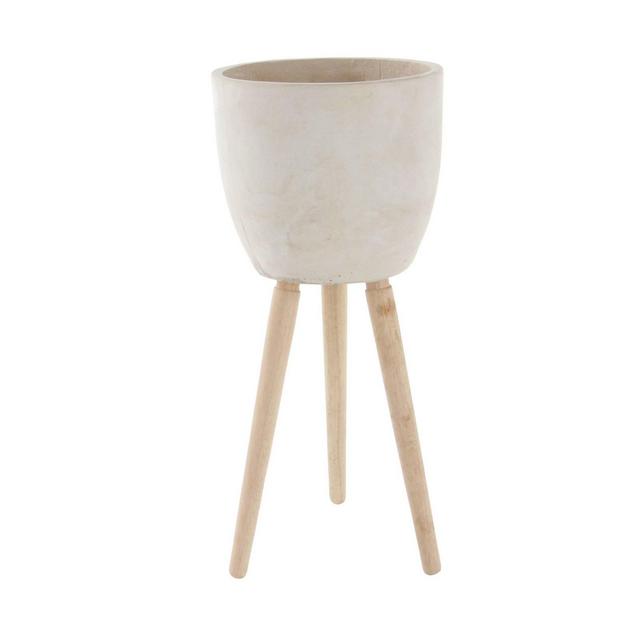 32" Contemporary Fiber Clay Planter with Stands White - Olivia & May