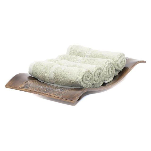 Mosobam Luxury Turkish Towels Set of 4 Washcloths 13X13 Seagrass Green 700 GSM Bamboo Viscose & Aegean Turkish Combed Cotton