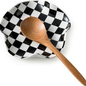Miamolo Spoon Rest for Stove Top, 5.3in Checkered Spoon Holder Utensil Rest, Ceramic Spoon Rests for Coffee Bar, Kitchen Gadget Cooking Gift for Housewarming - Heat Resistant & Dishwasher Safe