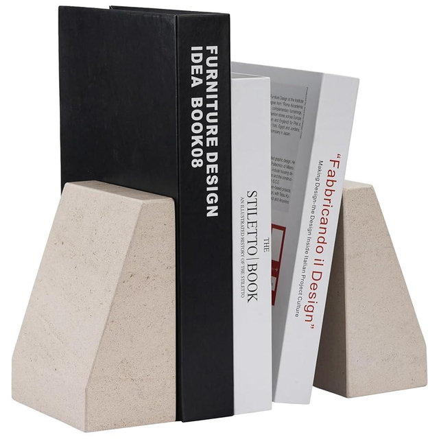 Koville Marble Bookends for Shelves, 9Lbs Large Bookends for Heavy Books, Non-Slip Heavy Duty Book Stopper for CD/Movies, Aesthetic Decorative Bookends for Shelves Table Home Decor(Beige)