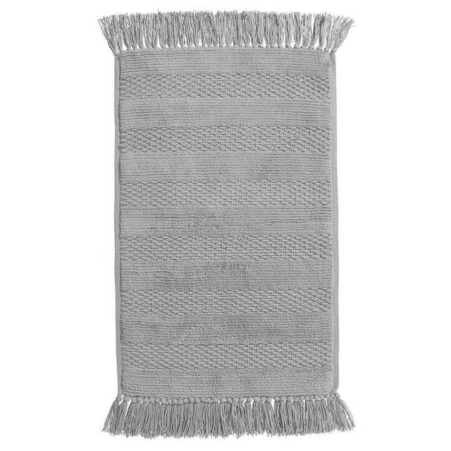 Striped Tassel Organic Bath Rug, 22x36, Gray Mist