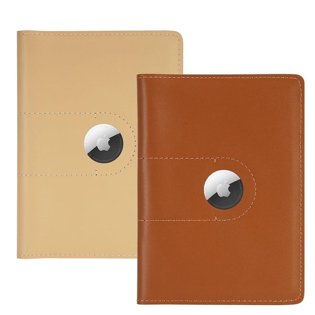 2 Pack Full Grain Leather AirTag Passport Holder Wallet Cover for Women and Men Travel, Passport Holder with AirTag Slot Passport Wallet, Travel Essentials Genuine Leather Passport Cover
