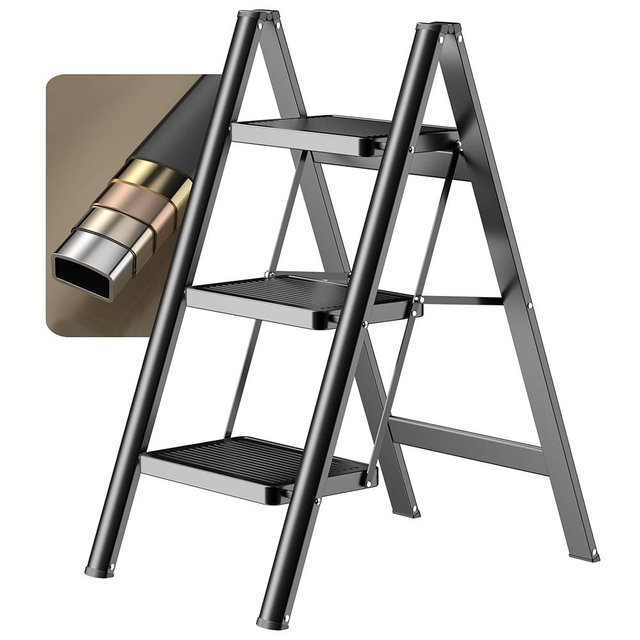 veiox Step Stool, 3 Step Ladder, Folding Step Stool with Wide Anti-Slip Pedal, Step Stools for Adults, Sturdy Steel Ladder, Lightweight, Portable Step Ladders for Home, Kitchen, Office