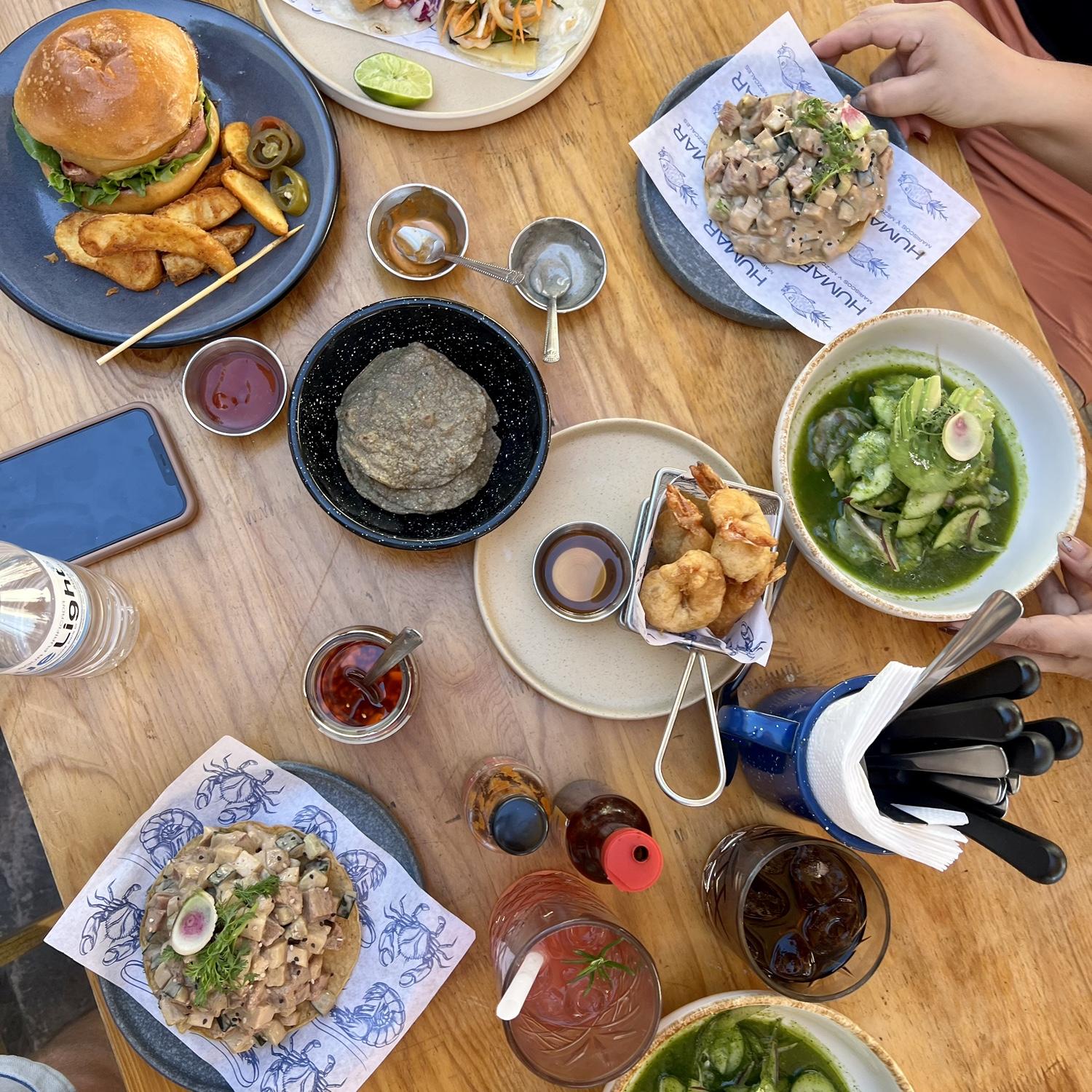Elevated and delicious seafood in a fun environment at Humar rooftop restaurant. Try the ceviche and aguachile!