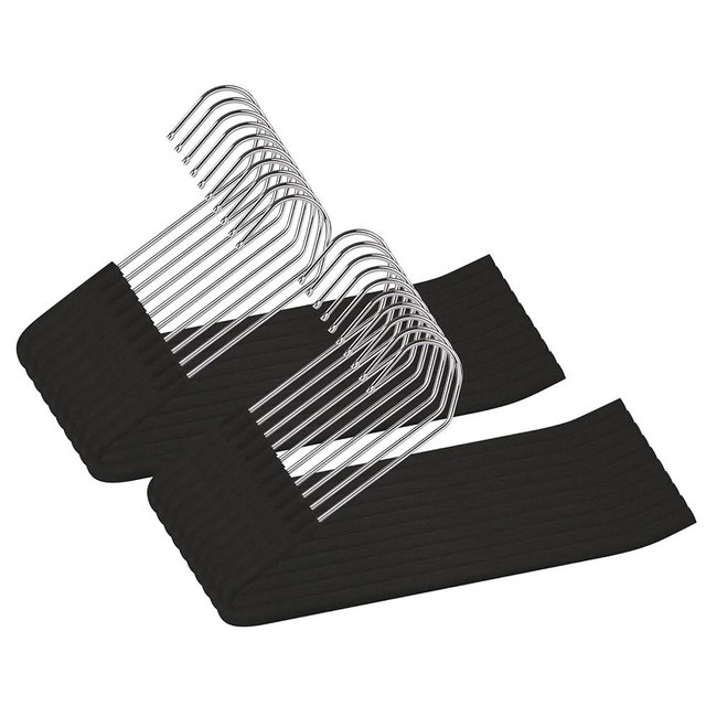 Spring Fever Space Saving Open Ended Heavy Duty Chrome Plating Non Slip Friction Foam Coated Slack Pants Trousers Hangers Black 20