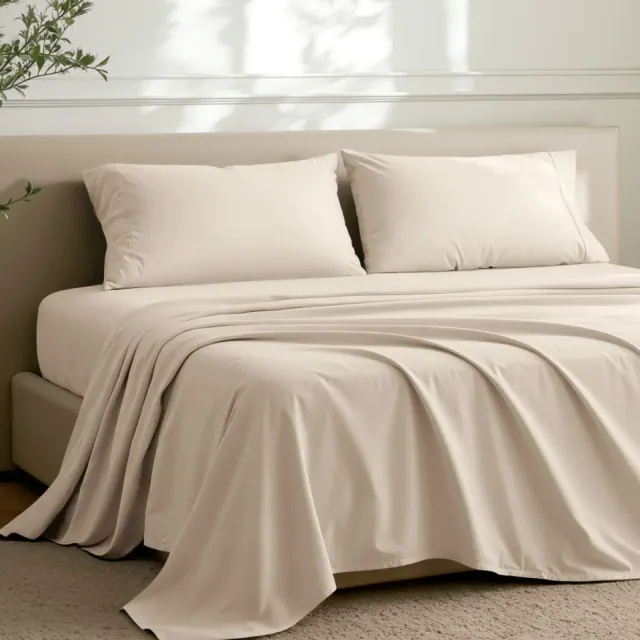 4 Piece Ultra Soft Easy Care Sheet Set with Envelope Pillowcases by Bare Home - King, Sand