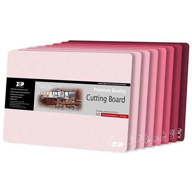 ZVP Flexible Plastic Cutting Board Set of 8 Gradient Color, Colorful Chopping Boards, BPA Free Mats, Non Slip, Dishwasher Safe, 15x12 Inch, Pink Multi-Color