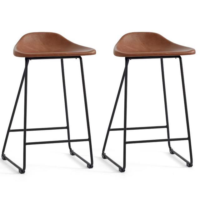 Brenner Leather Counter Stool, Tan Leather, Set of 2