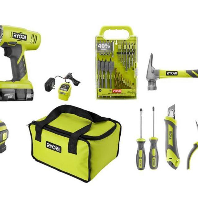 RYOBI 18V One+ Home Owner Starter Kit w/ 18V Drill/Driver & 18V Battery