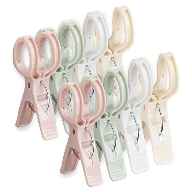 Large Plastic Clothespins, 8 Pack Beach Towel Clips Chair Clips Towel Holder for Pool Chairs on Cruise, 4 Warm Colors Clothes Drying Line Pegs - Keep Your Clothes Quilt Towel from Blowing Away
