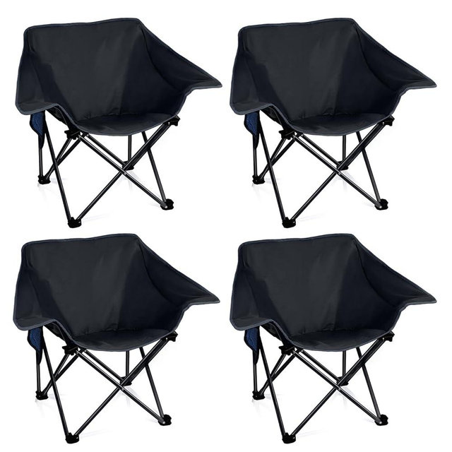 4 Pack Portable Camping Chair Compact Collapsible Outdoor Folding Sports Chairs for Adults Heavy Duty Camp Sporting Events Park Lawn 400 Lbs Black Black