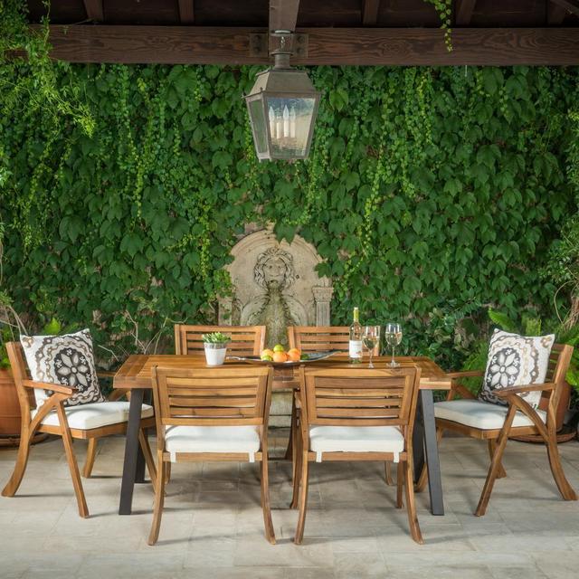 Scarlet 7-Piece Acacia Wood Rectangular Outdoor Dining Set with Cream Cushions