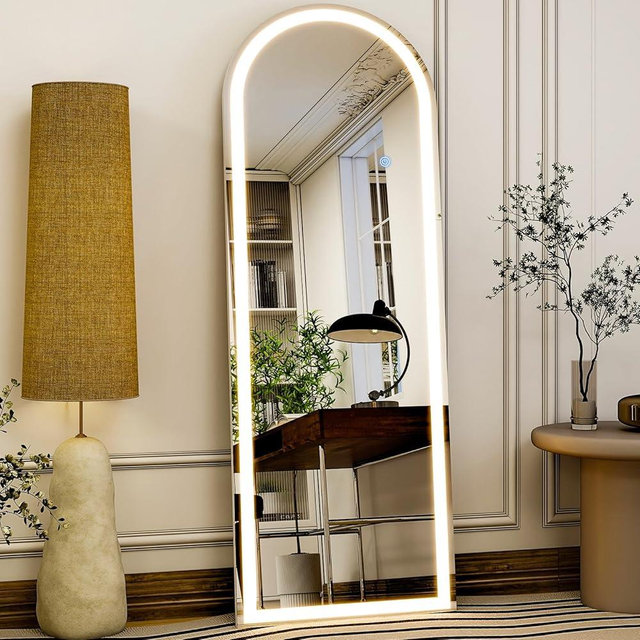 GLSLAND 20" x 56" LED Full Body Mirror - Arch Full Length Mirror Standing/Wall Mounted Mirrors with Light for Bedroom/Cloakroom - LED Dimmable & 3 Color Lighting