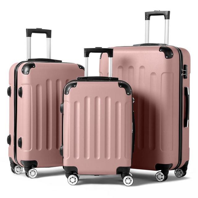 Karl home 3-Piece Luggage Set Travel Lightweight Suitcases with Rolling Wheels, TSA lock & Moulded Corner, Carry on Luggages for Business, Trip, Rose Gold (20"/24"/28")