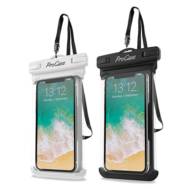 ProCase Universal Waterproof Case Phone Dry Bag Pouch Compatible with iPhone 13 Pro Max Mini, 12 11 Pro Max XR XS X 8 7 6S Plus SE, Galaxy S21 S20 S10 S9 Note 10 9 Pixel Up to 7" -2 Pack, White/Black