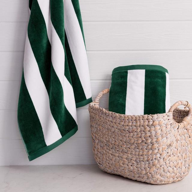 Welhome Cabana Beach Towel - Set of 2 - 100% Turkish Cotton - Oversize Towels 40"x72" - Pool Beach - Supersoft - Ultra Absorbent - Quick Dry - Machine Washable - 450 GSM - Green