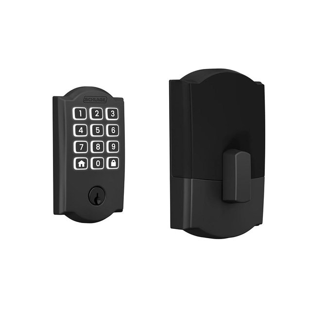 Schlage Arrive WiFi Deadbolt Smart Lock, Keyless Entry Door Lock with Camelot Trim, Matte Black, Compatible with Alexa and Google, BE459WB CAM 622