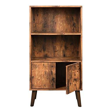 VASAGLE Retro Bookcase, 2-Tier Bookshelf with Doors, Storage Cabinet for Books, Photos, Decorations, in Living Room, Office, Library, Mid-Century Modern Style, Brown ULBC09BX