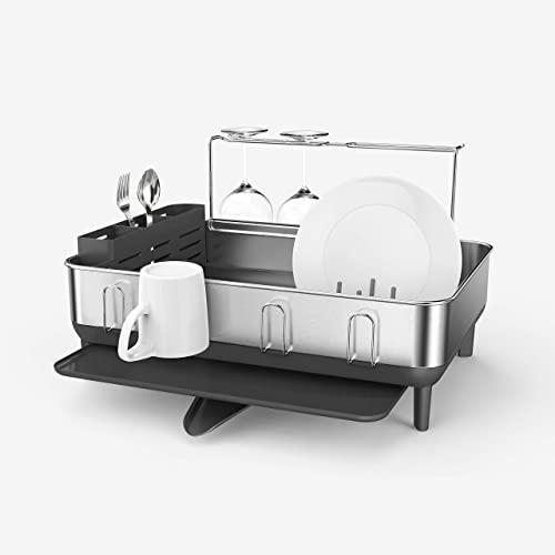 simplehuman Steel Frame Kitchen Drying Swivel Spout, Fingerprint-Proof dish rack, Grey Plastic