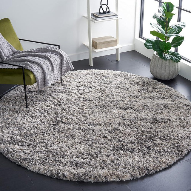 SAFAVIEH Iceland Shag Collection Area Rug - 4' Round, Cream & Grey, Modern Design, Easy Care, 2.5-inch Thick Ideal for High Traffic Areas in Living Room, Bedroom (ISG519A)