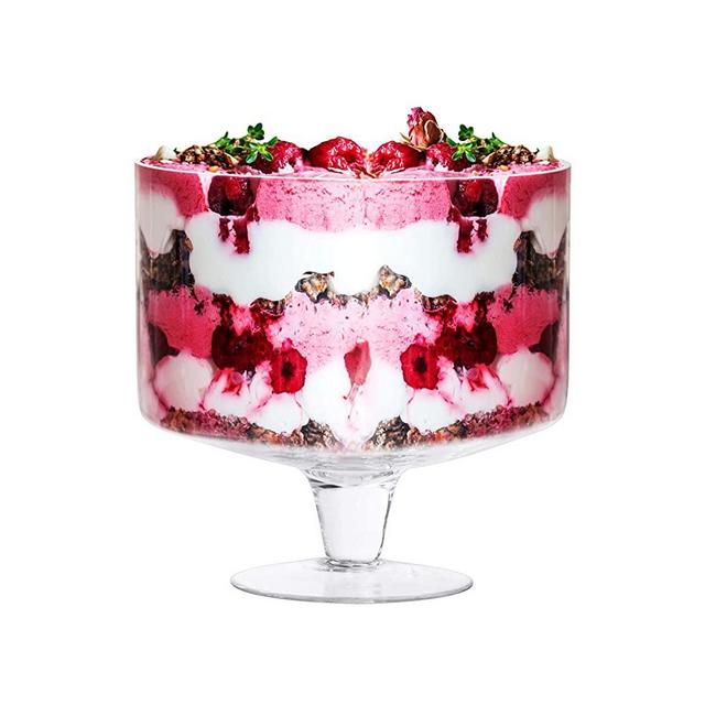 CREATIVELAND Trifle bowl Glass Crystal-Clear Set of 1, 116oz(3.3L), Footed Trifle Bowl with Stand, Trifle dish for decadent dessert like salad, fruit, ice cream, parfait, pudding, Party Bowl