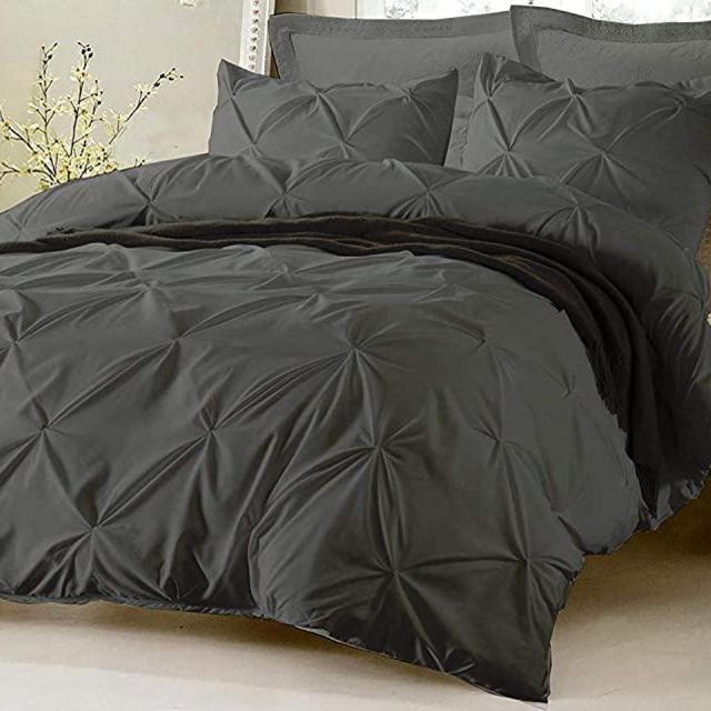 Kotton Culture Pinch Pleated Duvet Cover 100% Egyptian Cotton 600 Thread Count with Zipper & Corner Ties Tuffed Pattern Pintuck Decorative (California King/King, Grey)