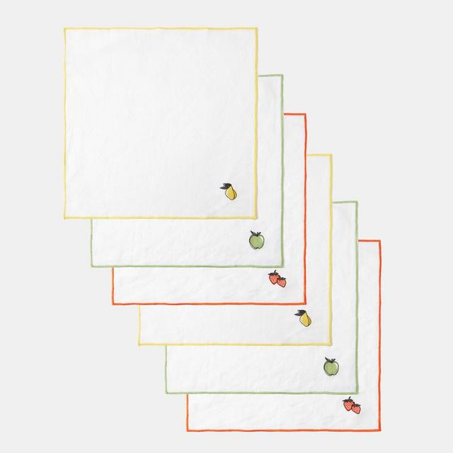 Set of six Verdura fruit-embroidered linen napkins