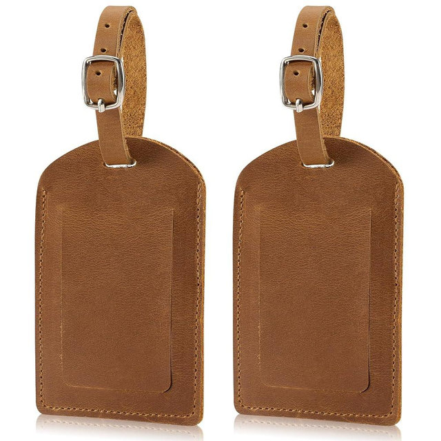 Ringsun Genuine Leather Luggage Tag for Suitcases ID Tags bag tags for luggage (2 Pack)