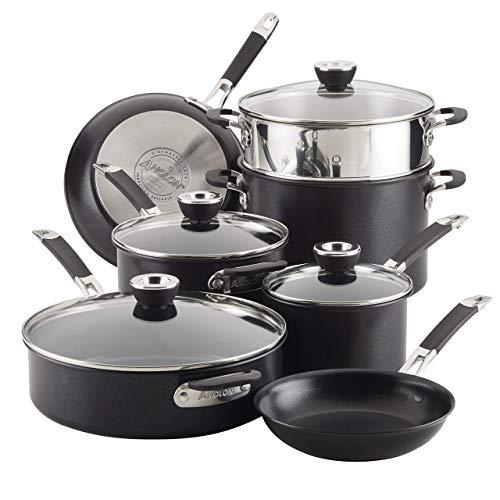 Anolon 87543 Smart Stack Hard Anodized Nonstick Cookware Pots and Pans Set, 11 Piece, Black