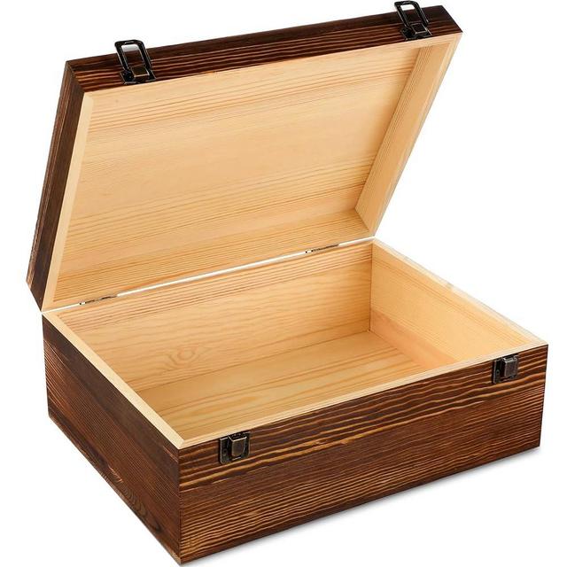 Barydat Extra Large Wooden Box with Hinged Lid Memory Box for Keepsakes Unfinished Pine Wooden Box Decorative Burnt Wood Box DIY Craft Stash Boxes with Lid for Arts Gift and Storage