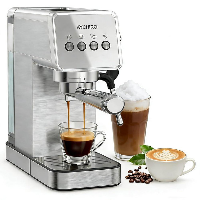 AYCHIRO 20 Bar Espresso Machine, Professional Espresso Machine with Milk Frother, Compact Espresso Maker for Cappuccino and Latte, Removable Water Tank and Drip Tray