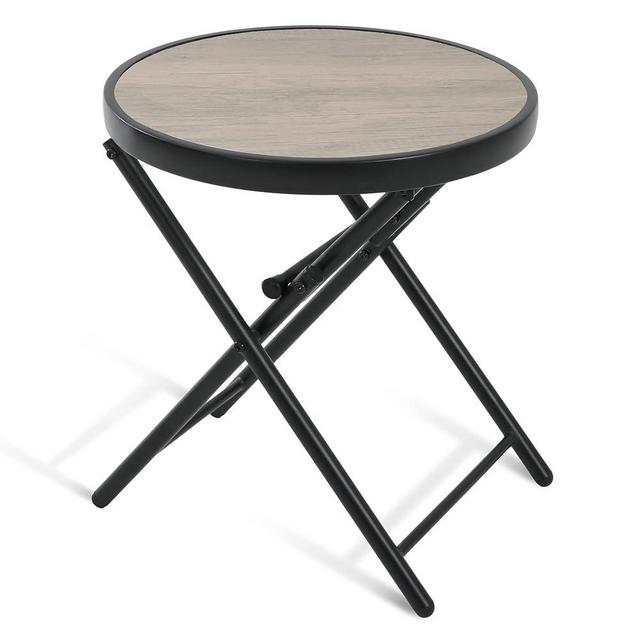 Villeston Folding Outdoor Side Table - Patio End Bistro Portable Tables Small 17.5" Round Tempered Waterproof DPC Board Dining Coffee Metal Black