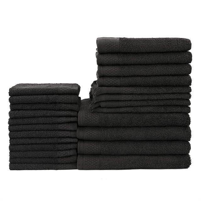 Baltic Linen Multi Count 100% Cotton Towels, 4 Bath Towels, 4 Hand Towels, 4 Fringed Fingertips, 12 Washcloths, Black, 24 Piece Set