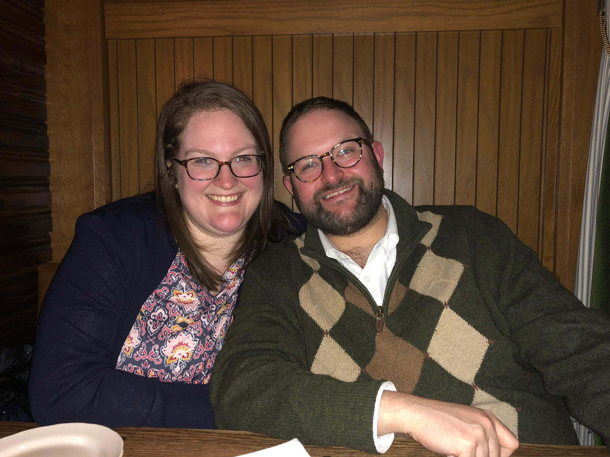 Engaged! Our first picture as an engaged couple, taken by Mike Chirico at St. Anslem in Washington, DC.