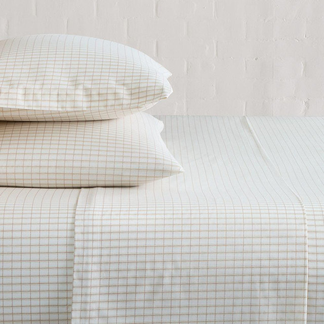 Gingham Printed Sheets, Queen, Sand