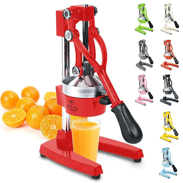 Zulay Professional Citrus Juicer - Manual Citrus Press and Orange Squeezer - Metal Lemon Squeezer - Premium Quality Heavy Duty Manual Orange Juicer and Lime Squeezer Press Stand, Red