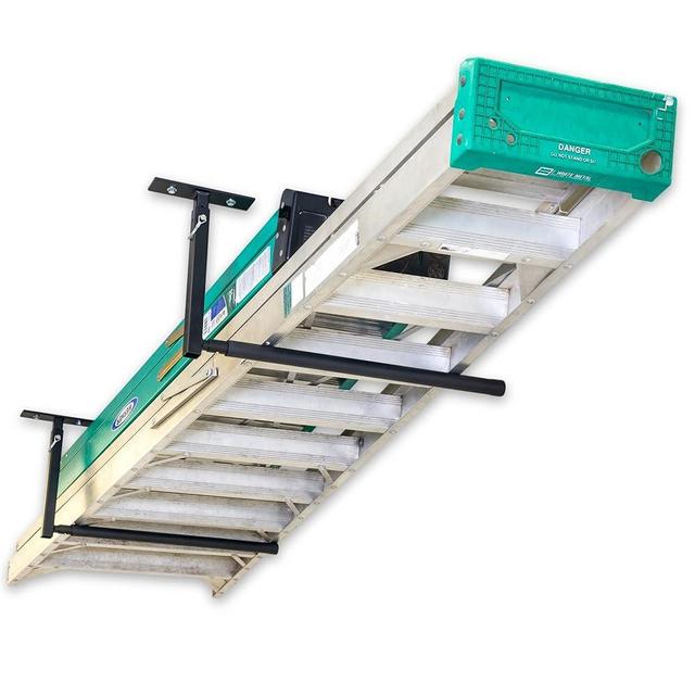 StoreYourBoard Adjustable Ceiling Rack – Hi Port 2 Garage Ceiling Ladder Hanger | Adjustable Overhead Ladder Storage for Step & Extension Ladders | Garage Organization | Holds 75 lbs