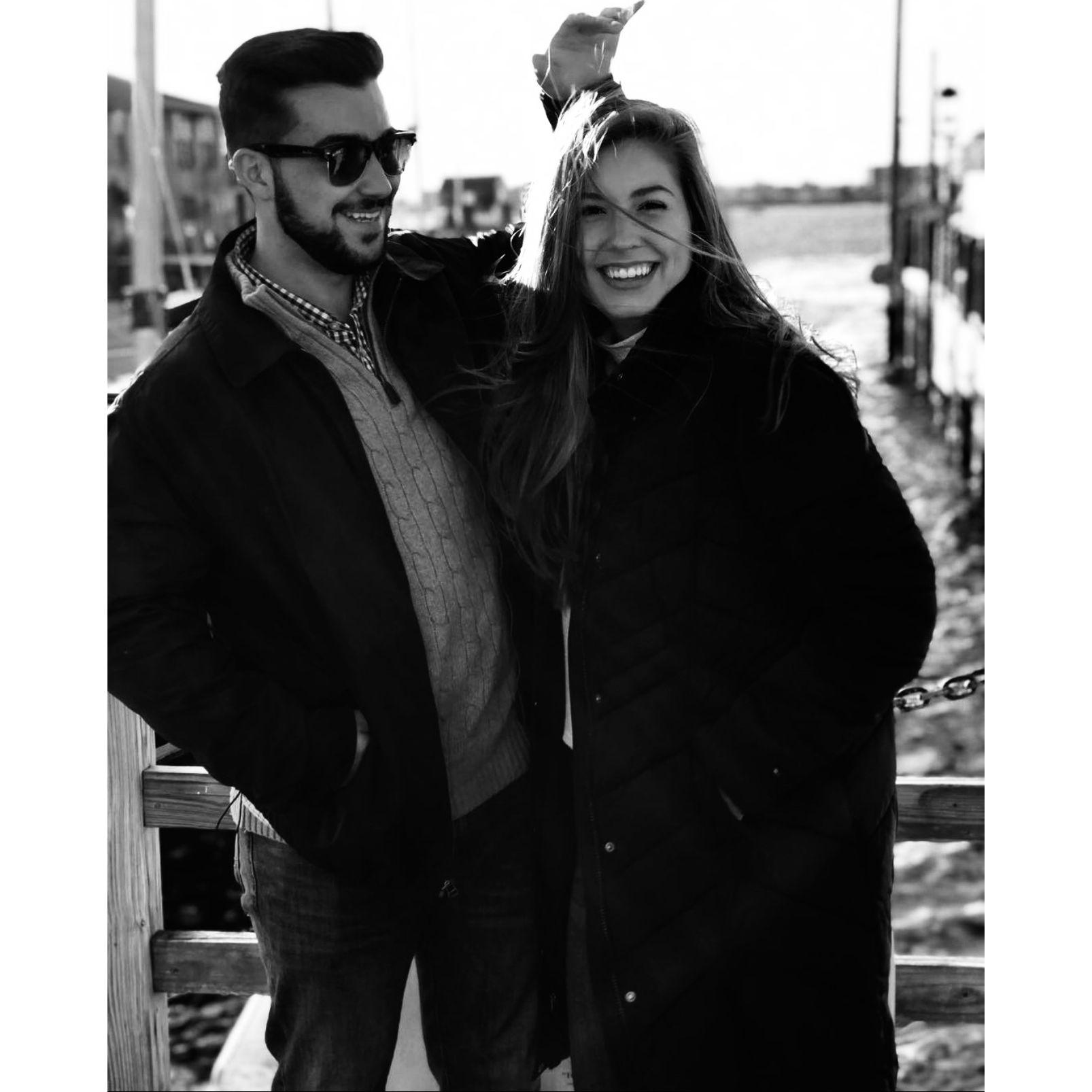 Circa 2018, our first year dating, at the Bowen's Warf marina in Newport, RI. Full circle moment - the sailboat we rented for our engagement photoshoot was docked in this same marina.