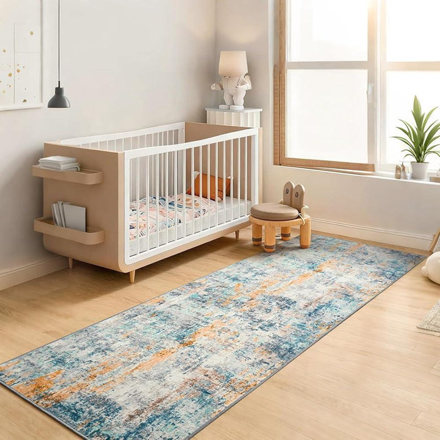 Runner Rug for Kitchen Hallways Runner Rug Non Slip 2'6''x8' Washable Blue Long Runner Rugs with Rubber Backing Soft Abstract Carpet Runner for Entryway, Kitchen, Bedroom, Bathroom