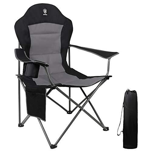 EVER ADVANCED Oversized Padded Quad Arm Chair Collapsible Steel Frame High Back Folding Camp Chair with Cup Holder, Heavy Duty Supports 300 lbs