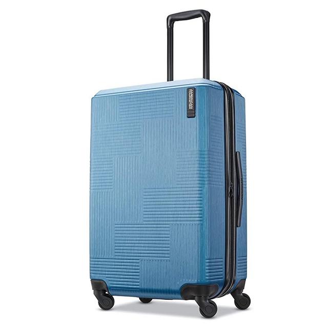 American Tourister Stratum XLT Expandable Hardside Luggage with Spinner Wheels, Blue Spruce, Checked-Medium 25-Inch